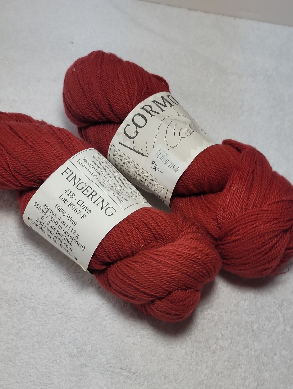 Cormo Fingering Yarn 2 Big Skeins in Clove Red NWT